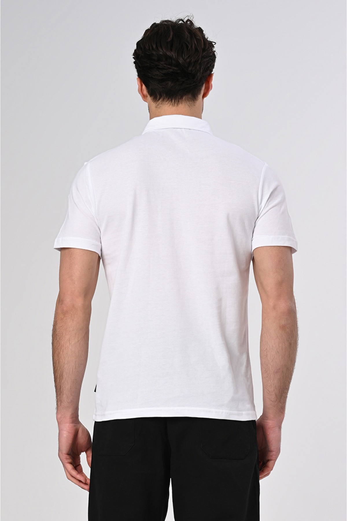 Vav Tasarım Punto Baskılı Pamuk Polo Yaka Beyaz T-shirt 23'